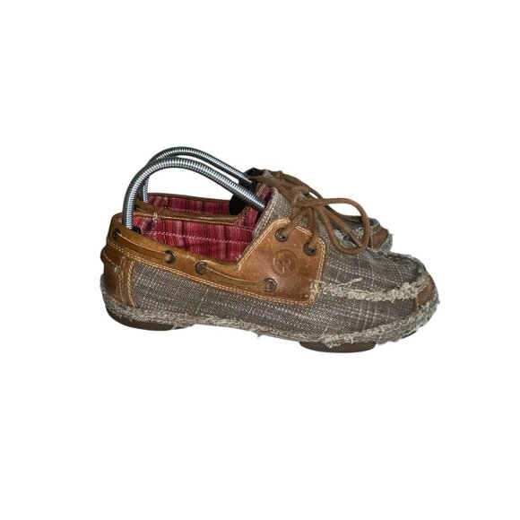 TONY LAMA WOMEN'S STRAW 3R CASUALS CANVAS & TAN LEATHER SHOES RR3028L Sz 10 - Picture 6 of 11